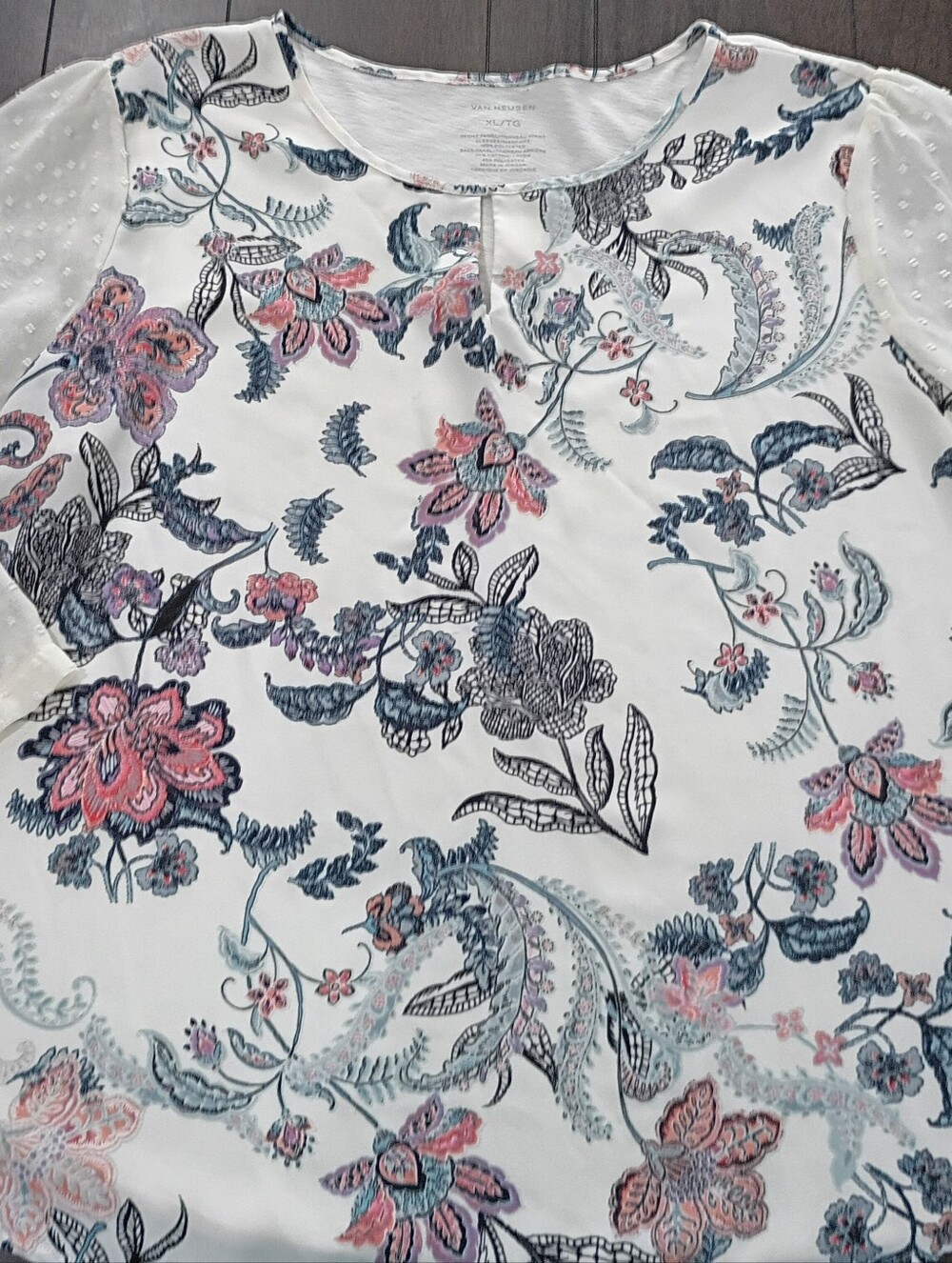 Van Heusen White Floral Blouse with Pink & Blue Print